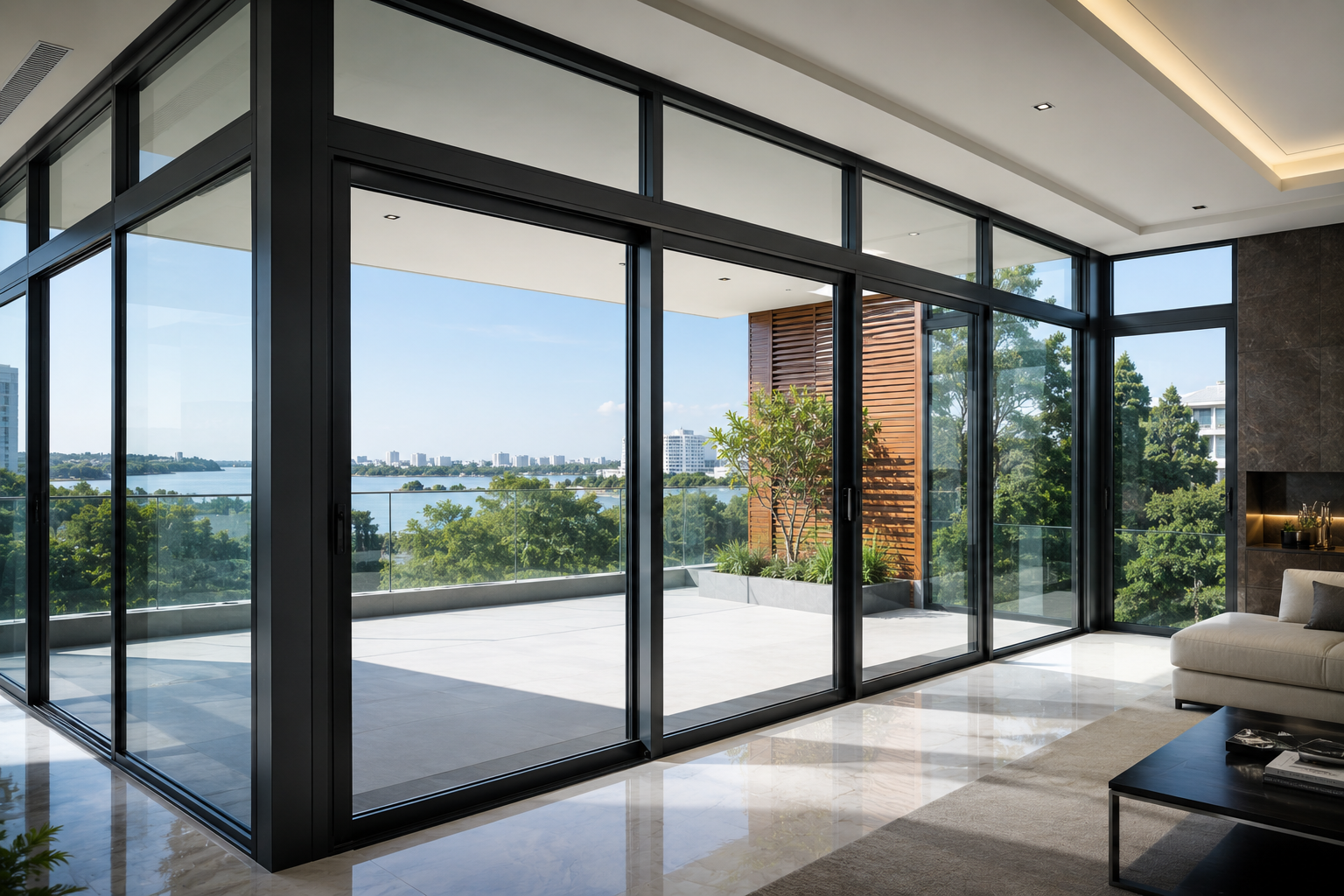 Aluminium window frame and door fittings